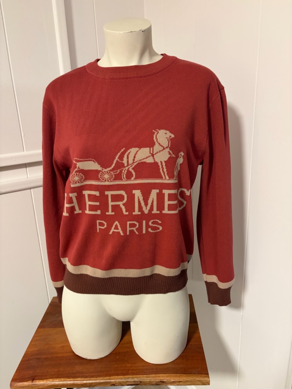 Red Graphic Knit Sweater | Equestrian Horse Design | Crewneck